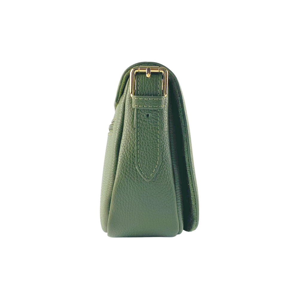 RB1002E | Borsa a Tracolla  in Vera Pelle Made in Italy con Tracolla removibile in pelle e attacchi con fibbie in metallo Oro Lucido - Colore Verde - Dimensioni: cm 26 x 20 x 10-3