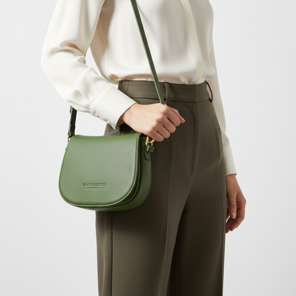 RB1002E | Сумка через плече з натуральної шкіри, виготовлена в Італії, з відстібним шкіряним ремінцем та металевими застібками золотистого кольору - Колір зелений - Розміри: см 26 x 20 x 10