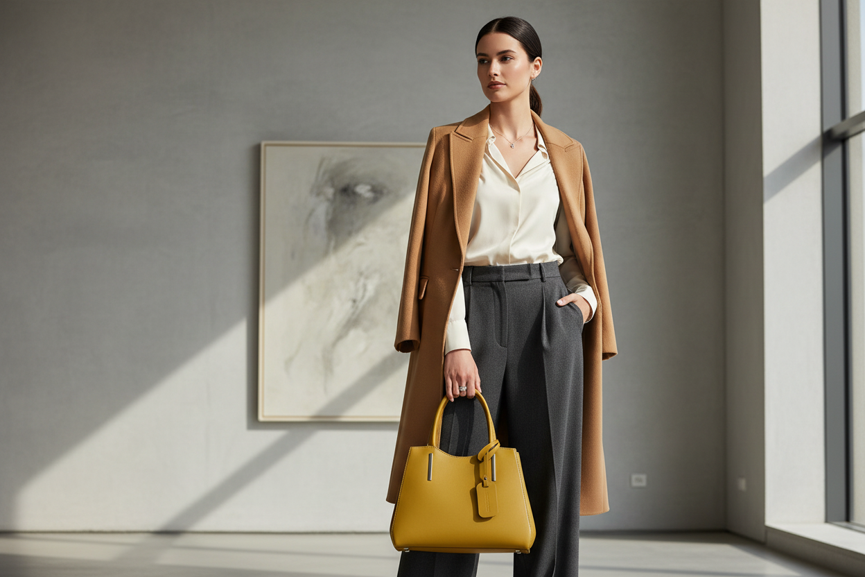 GLAM | RENATO BORZATTA Mosterdkleurige Leren Handtas