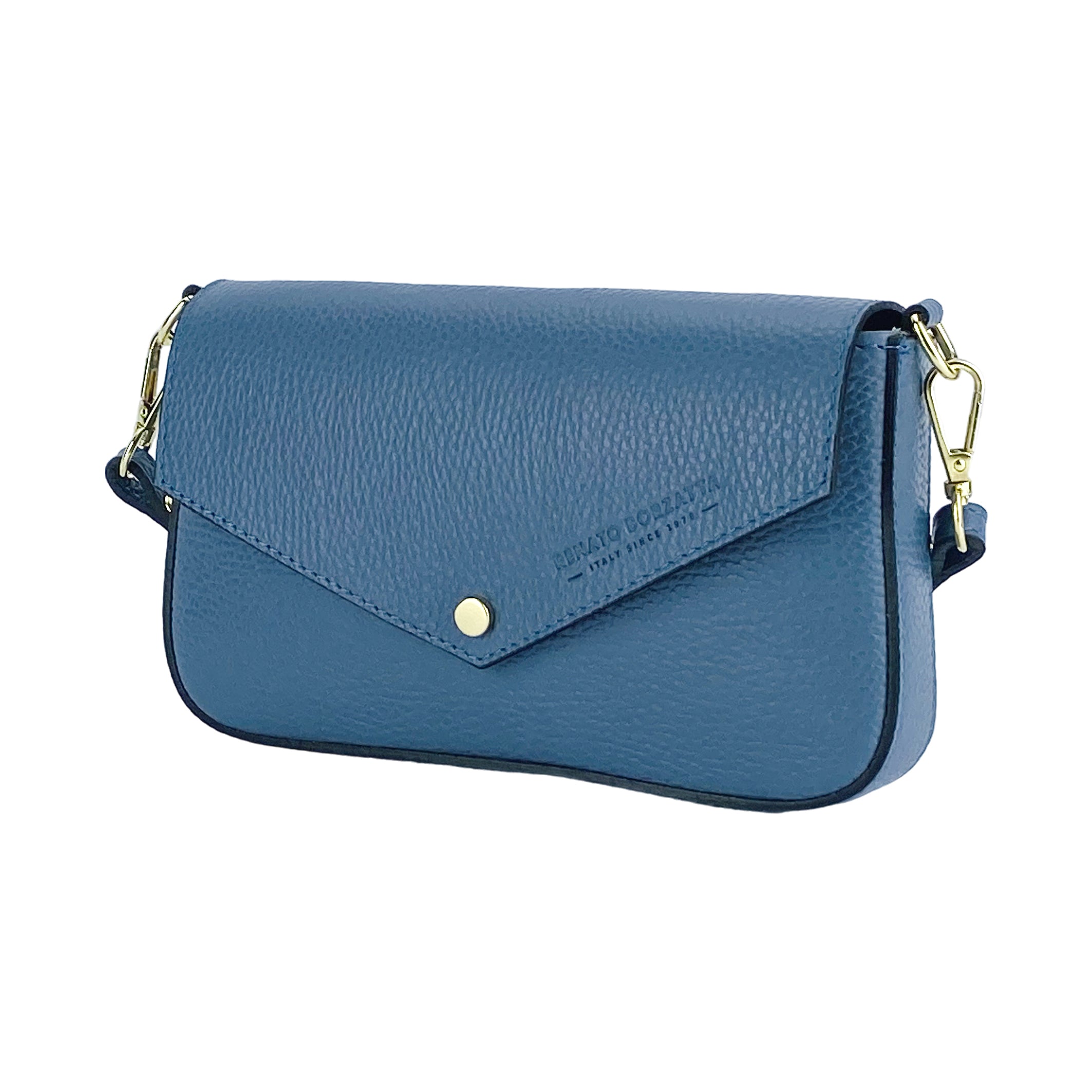 GLAM | RENATO BORZATTA Avio Blauwe Leren Mini Tas met Kettingriem