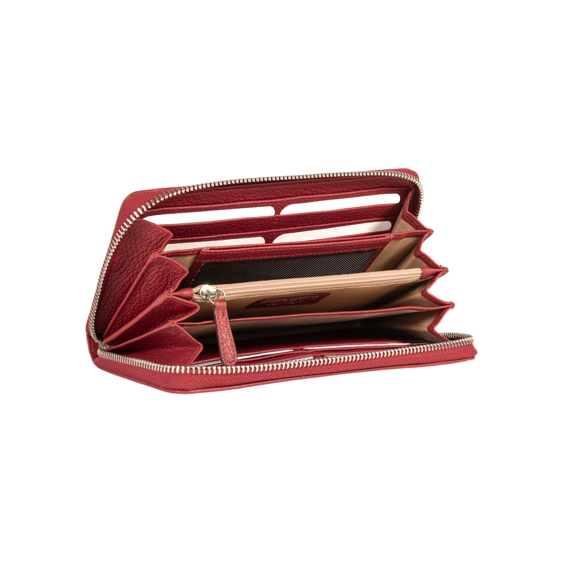 RB1081SQ | Portafogli Donna con chiusura lampo Made in Italy in Vera Pelle grana Dollaro. Colore Rubino. Dimensioni: cm 20 x 10 x 2,5-2