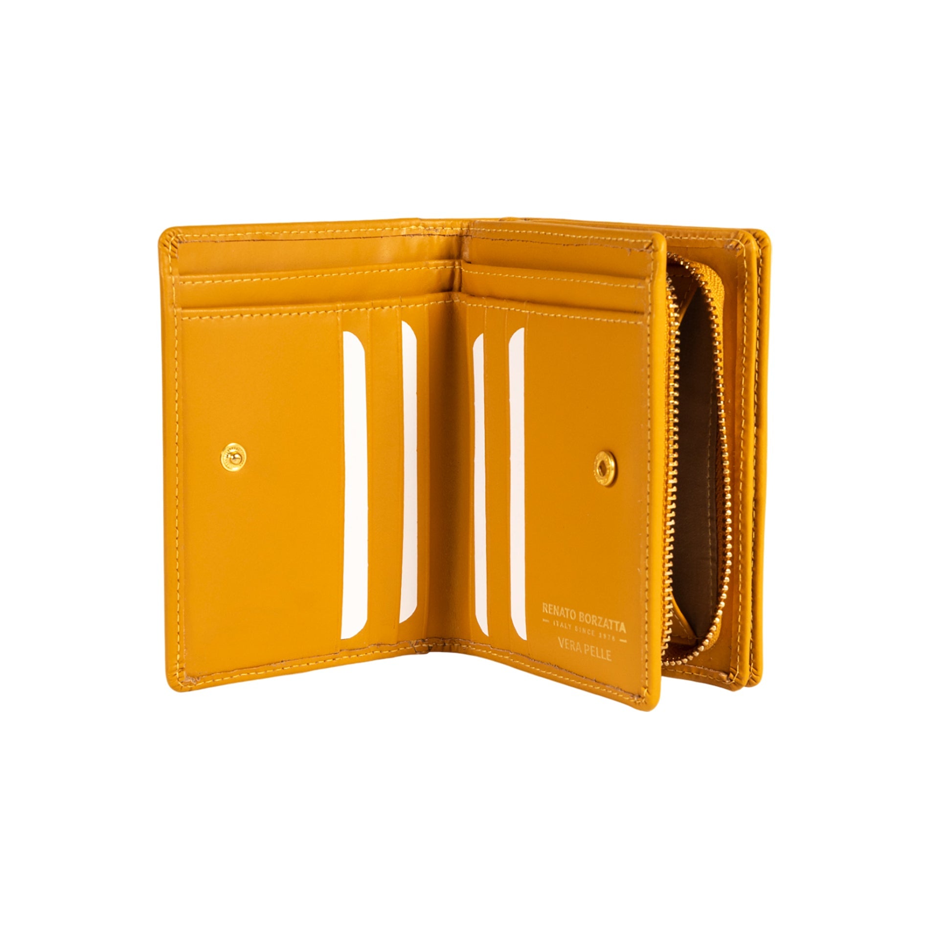 RB1083GAR | Portafogli Donna Made in Italy in Vera Pelle Liscia Opaca. Colore Senape. Dimensioni (da chiuso): cm 13 x 9 x 2,5-1