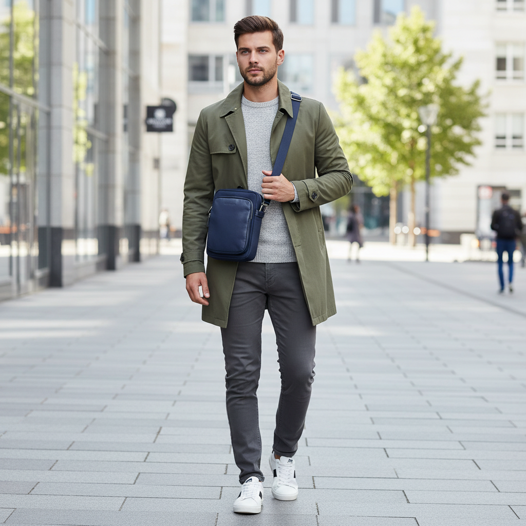 GLAM | RENATO BORZATTA Blue Nylon & Leather Crossbody Bag